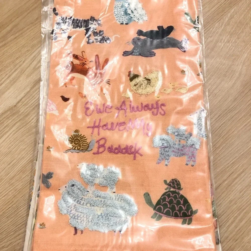 Anthropologie embroidered tea towel dish decor Ewe Always Have My Back animals